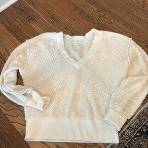 Anthropologie T.La Cream V Neck Textured Sweatshirt - XS